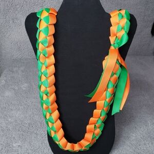 Ribbon Lei Green and Orange 20.5-inches
